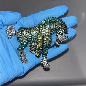 Green and Silver Horse Brooch